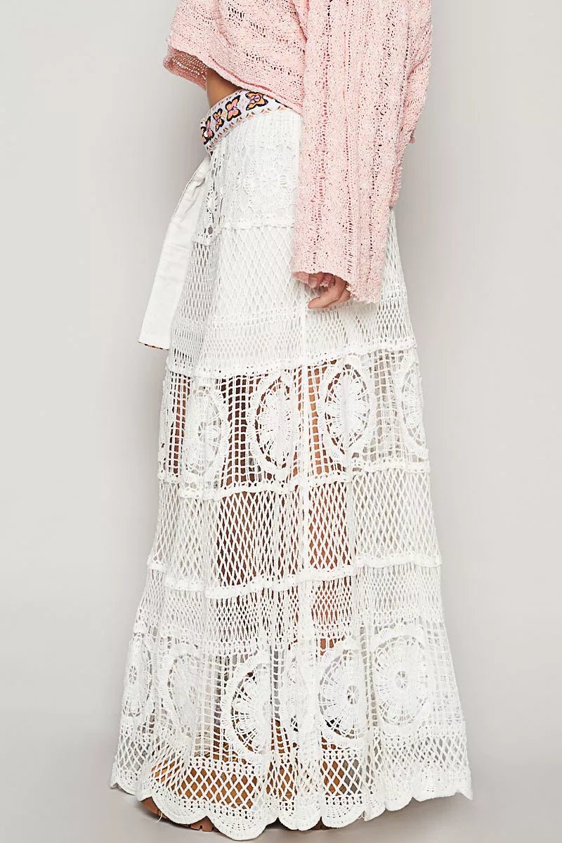 POL Crochet Floral Flared Skirt with Elastic Waist Band - Bitsy Gypsy Boutique