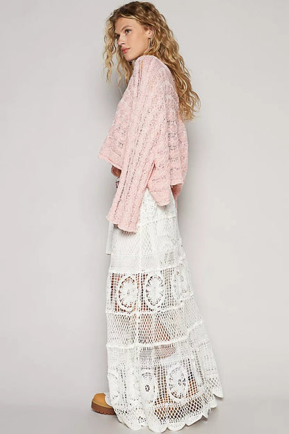 POL Crochet Floral Flared Skirt with Elastic Waist Band - Bitsy Gypsy Boutique