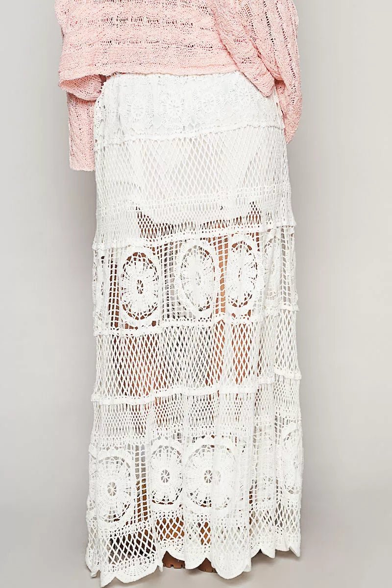 POL Crochet Floral Flared Skirt with Elastic Waist Band - Bitsy Gypsy Boutique