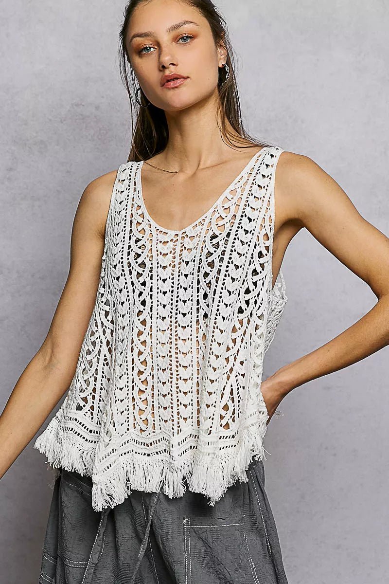 POL Crochet Fringe Hem Tank Top - Bitsy Gypsy Boutique