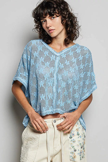 POL Crochet Lace Short Sleeve Top - Bitsy Gypsy Boutique