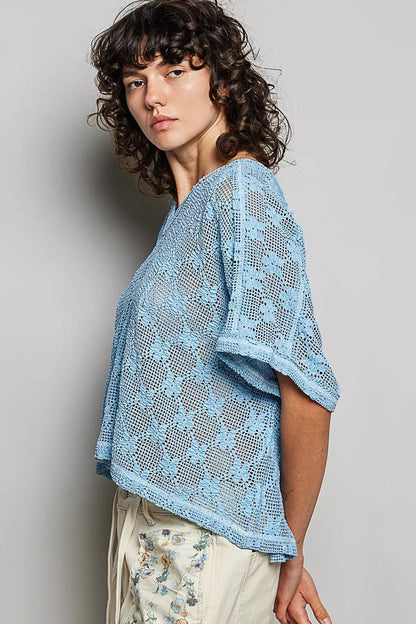POL Crochet Lace Short Sleeve Top - Bitsy Gypsy Boutique