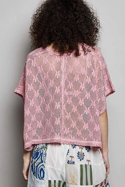 POL Crochet Lace Short Sleeve Top - Bitsy Gypsy Boutique