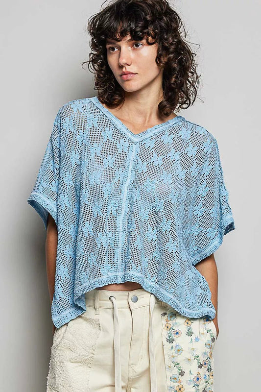 POL Crochet Lace Short Sleeve Top - Bitsy Gypsy Boutique