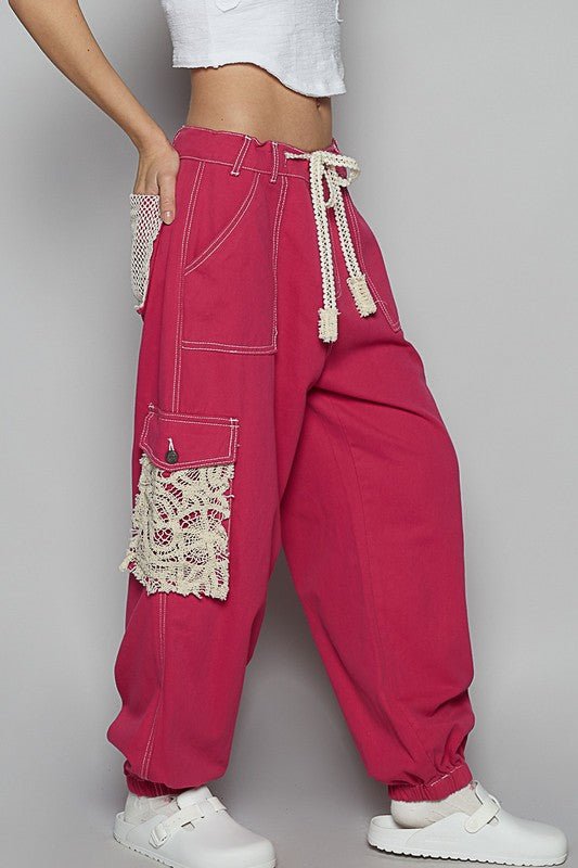 POL Crochet Overlay Pockets Drawstring Pants - Bitsy Gypsy Boutique