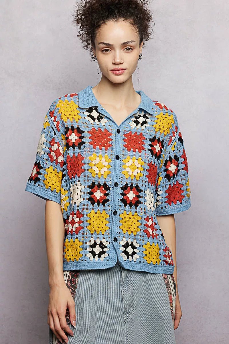 POL Crochet Short Sleeve Relaxed Fit Shirt - Bitsy Gypsy Boutique