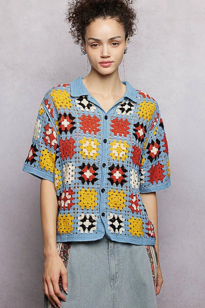 POL Crochet Short Sleeve Relaxed Fit Shirt - Bitsy Gypsy Boutique