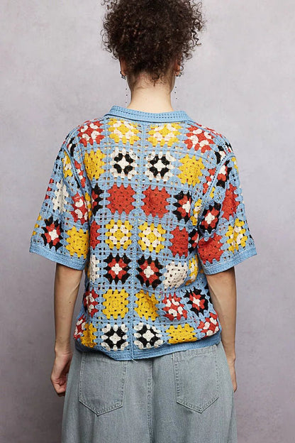 POL Crochet Short Sleeve Relaxed Fit Shirt - Bitsy Gypsy Boutique