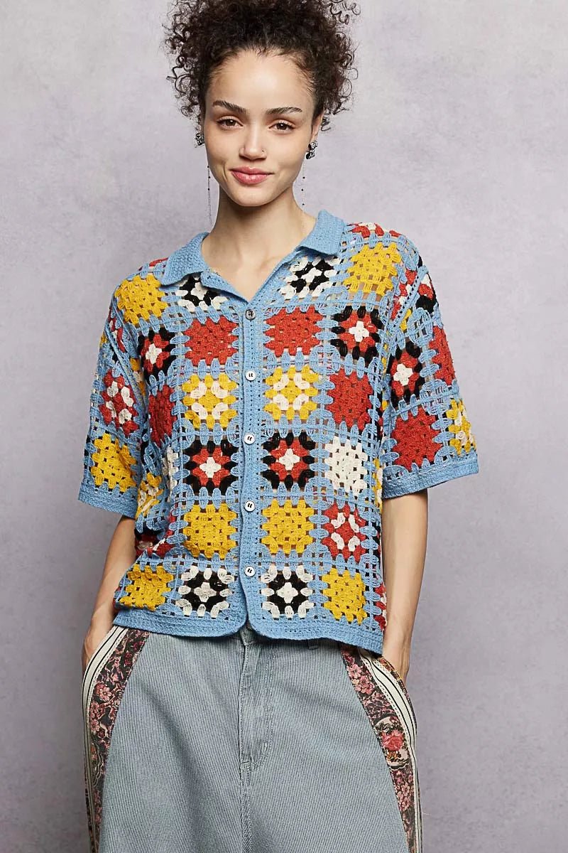 POL Crochet Short Sleeve Relaxed Fit Shirt - Bitsy Gypsy Boutique