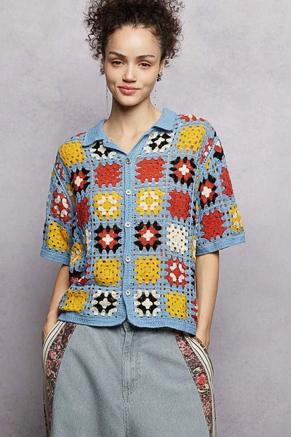 POL Crochet Short Sleeve Relaxed Fit Shirt - Bitsy Gypsy Boutique