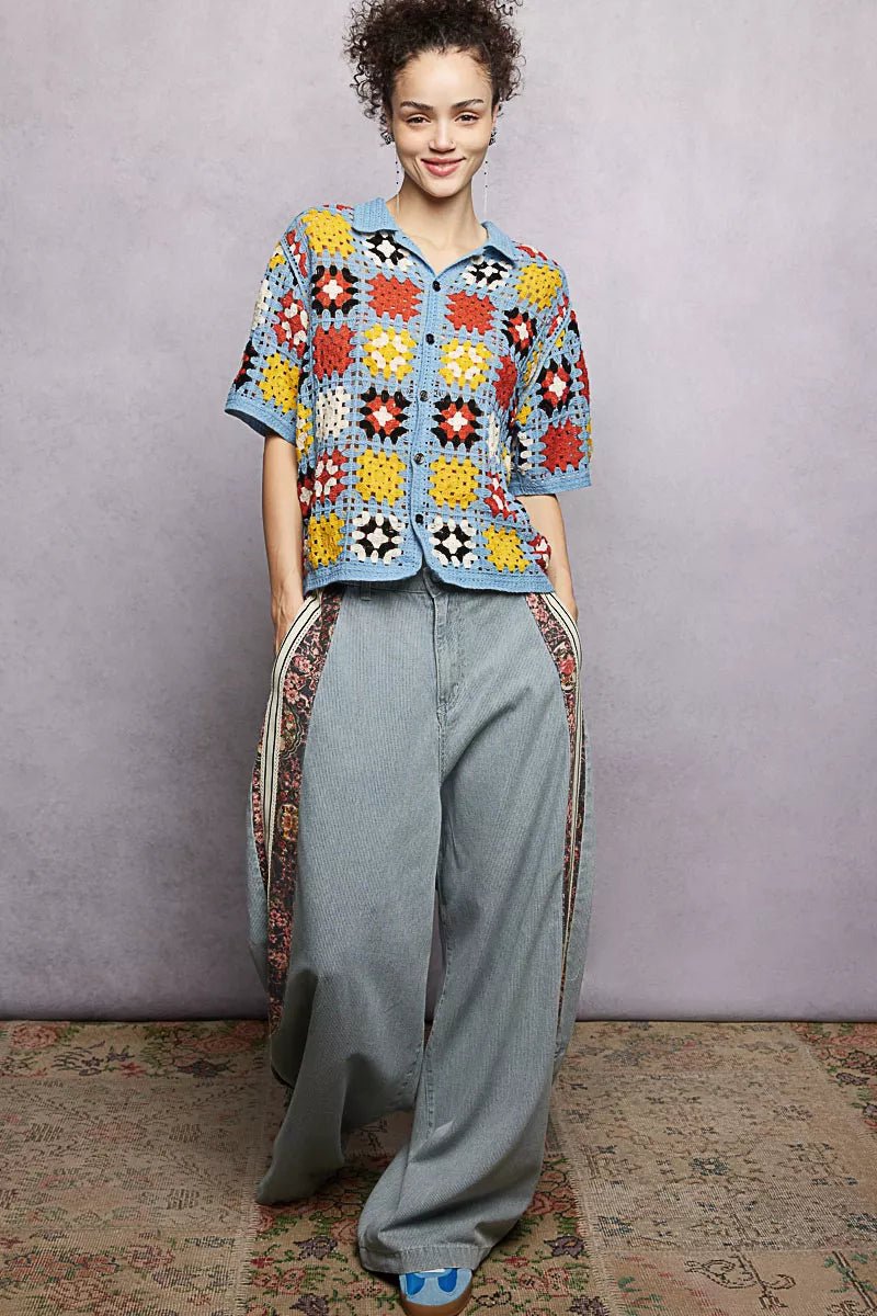 POL Crochet Short Sleeve Relaxed Fit Shirt - Bitsy Gypsy Boutique