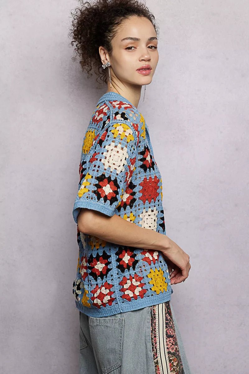 POL Crochet Short Sleeve Relaxed Fit Shirt - Bitsy Gypsy Boutique