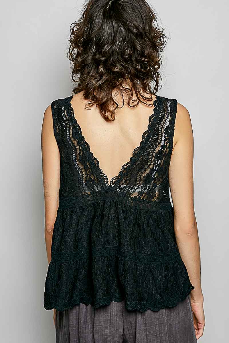 POL Deep V - Neck Scalloped Lace Sleeveless Top - Bitsy Gypsy Boutique