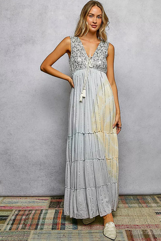 POL Deep V Sleeveless Cotton Bohemian Tiered Maxi Dress - Bitsy Gypsy Boutique