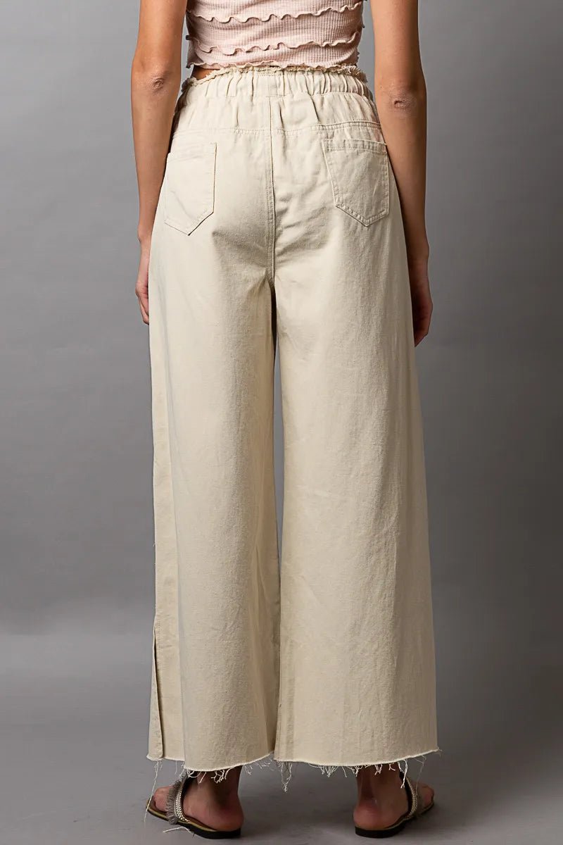 POL Distressed Drawstring Slit Wide leg Pants - Bitsy Gypsy Boutique
