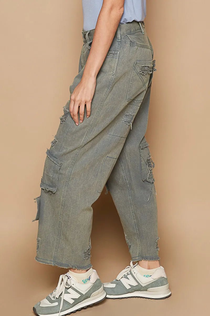 POL Distressed Raw Hem Wide Leg Pants - Bitsy Gypsy Boutique