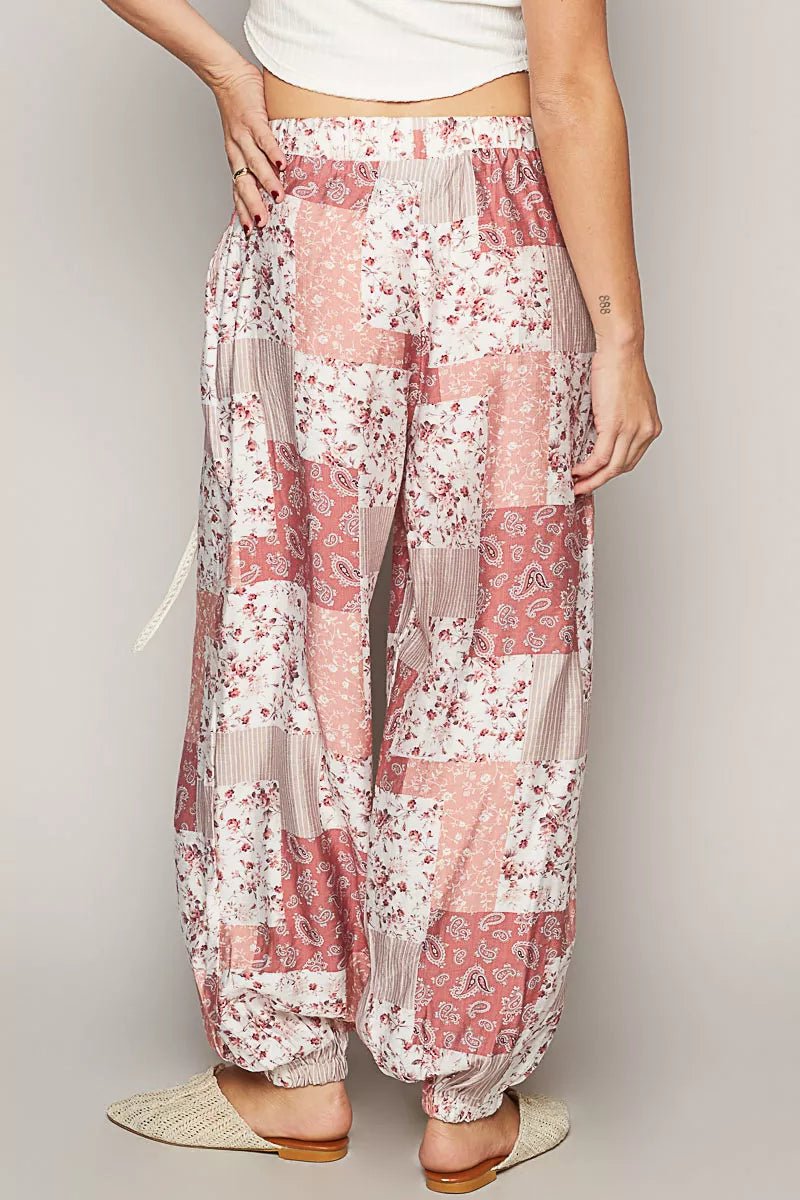POL Drawstring Floral Patchwork Wide leg Pants - Bitsy Gypsy Boutique