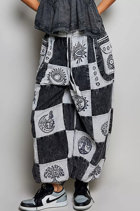 POL Drawstring High - Rise Patchwork Jogger Pants - Bitsy Gypsy Boutique