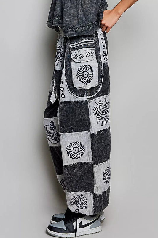 POL Drawstring High - Rise Patchwork Jogger Pants - Bitsy Gypsy Boutique