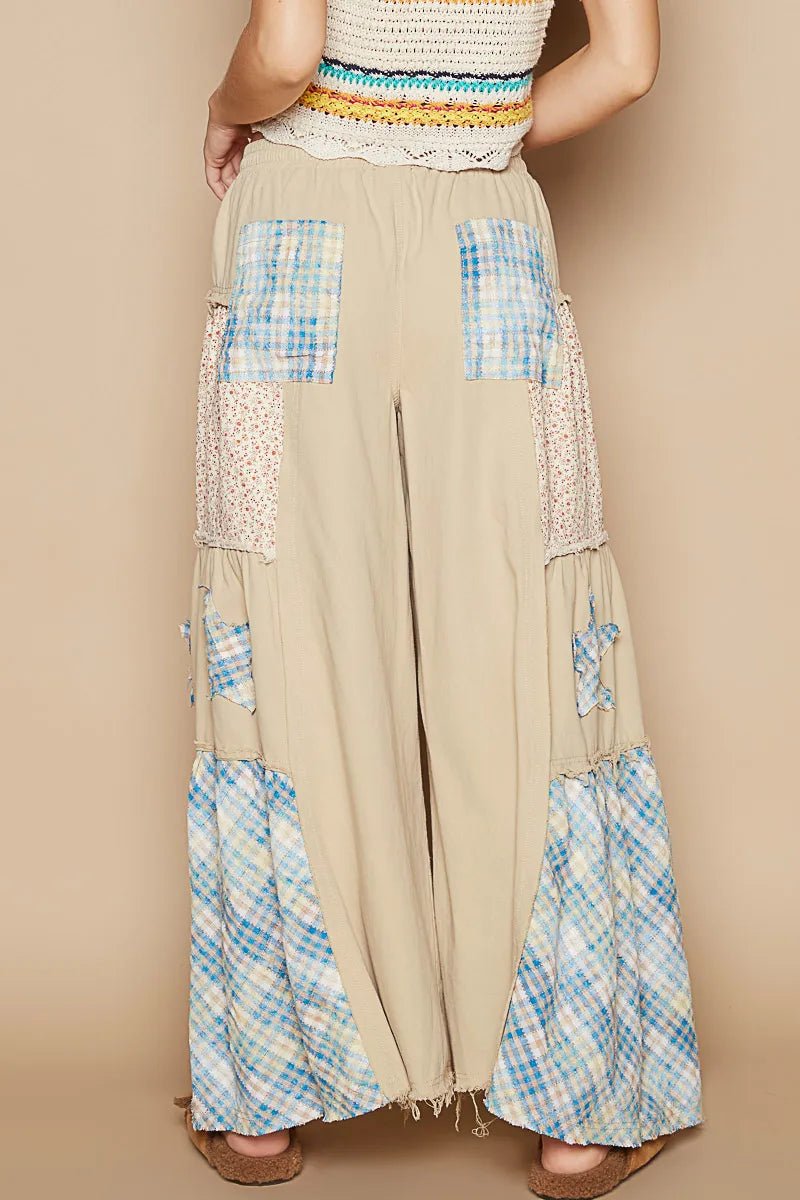 POL Drawstring Star Patch Contrast Wide Leg Pants - Bitsy Gypsy Boutique