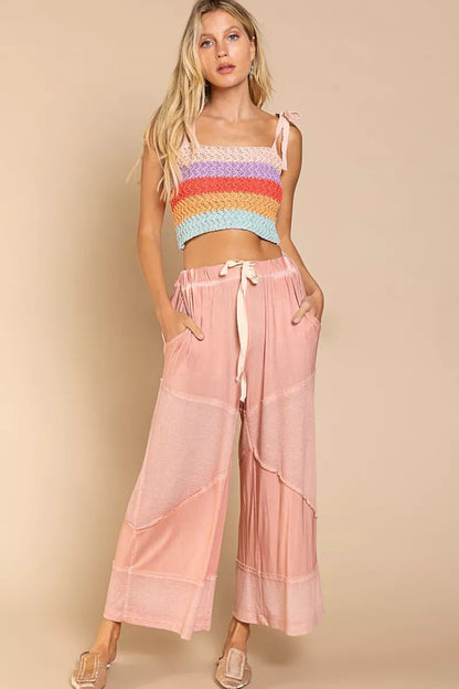 POL Elastic Waistband Wide Leg Pants with Drawstring - Bitsy Gypsy Boutique