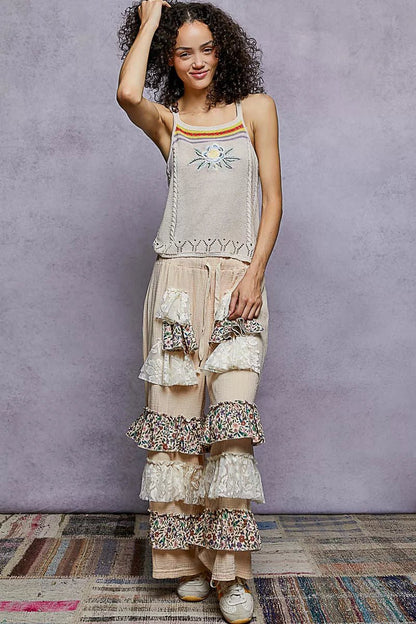 POL Embroidered Floral Square Neck Knit Cami - Bitsy Gypsy Boutique