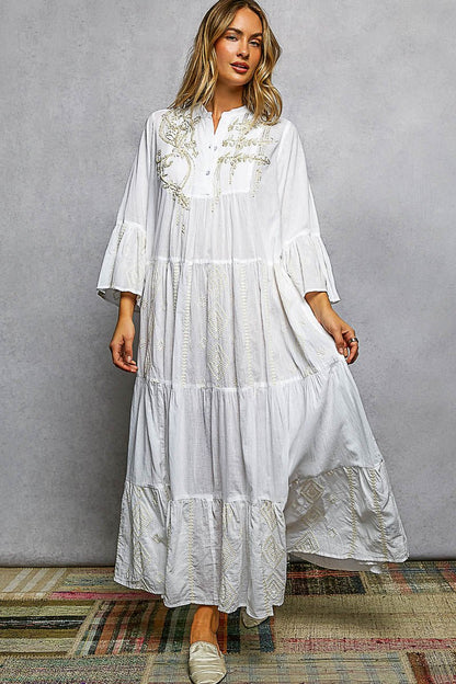 POL Embroidered Floral Tiered Maxi Dress - Bitsy Gypsy Boutique