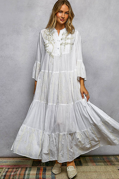 POL Embroidered Floral Tiered Maxi Dress - Bitsy Gypsy Boutique