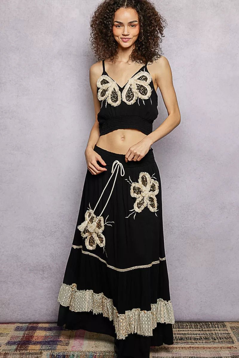 POL Embroidered Fringe V - Neck Cropped Cami - Bitsy Gypsy Boutique