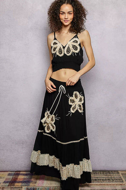 POL Embroidered Fringe V - Neck Cropped Cami - Bitsy Gypsy Boutique