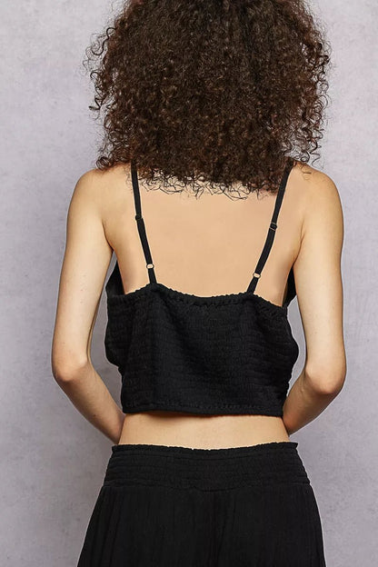 POL Embroidered Fringe V - Neck Cropped Cami - Bitsy Gypsy Boutique