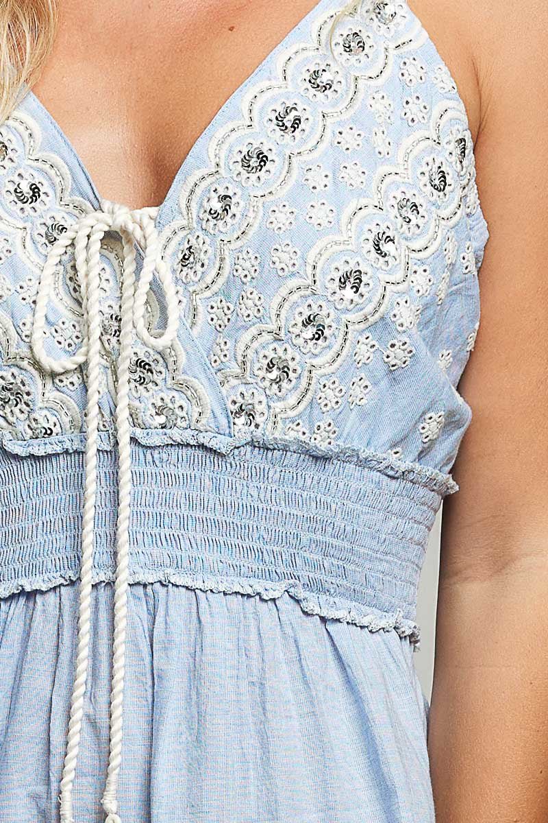 POL Eyelet Embroidered Smocked Waist Mini Dress - Bitsy Gypsy Boutique