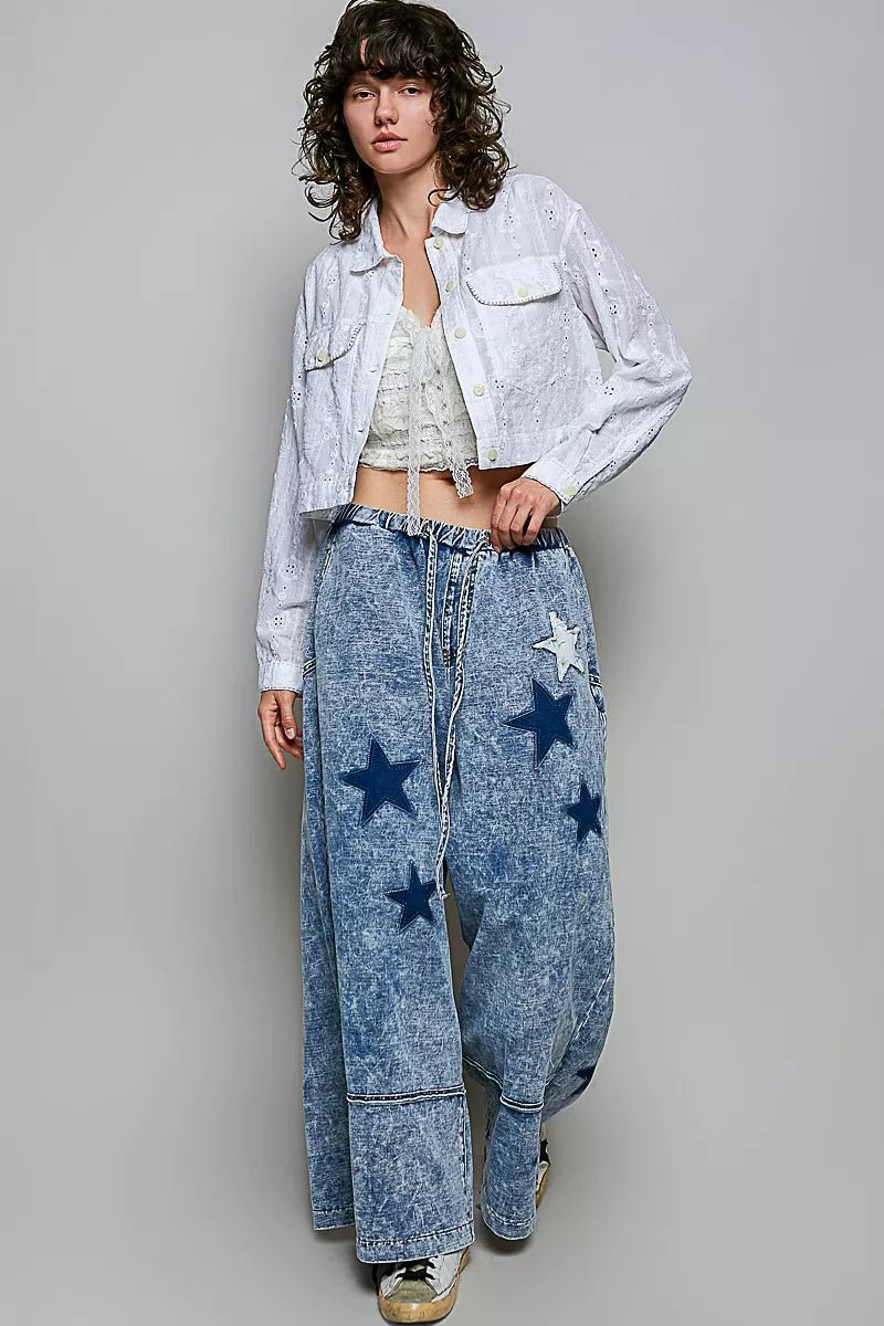 POL Eyelet Textured Cotton Cropped Button Front Jacket - Bitsy Gypsy Boutique