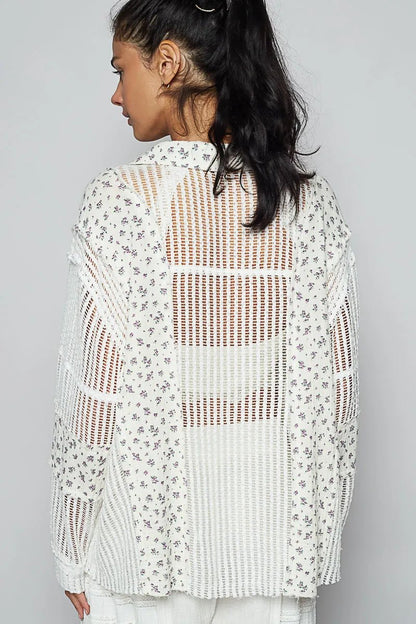 POL Floral Crochet Patchwork Long Sleeve Shirt - Bitsy Gypsy Boutique