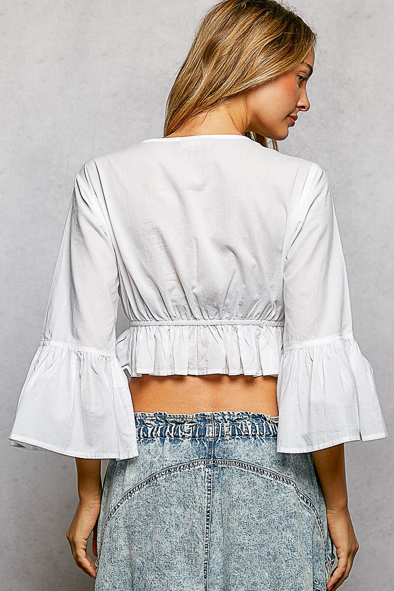 POL Floral Embroidered Cropped Blouse - Bitsy Gypsy Boutique