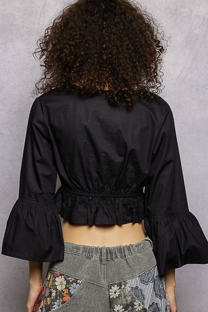 POL Floral Embroidered Cropped Blouse - Bitsy Gypsy Boutique