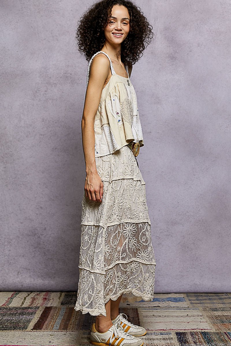 POL Floral Embroidered Tiered Crochet Skirt - Bitsy Gypsy Boutique