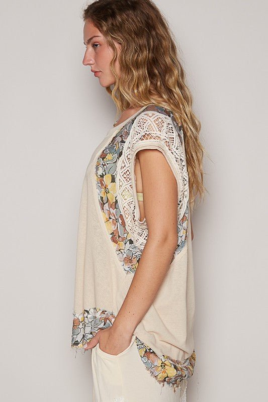 POL Floral Frayed Hem Crochet Cap Sleeve Top - Bitsy Gypsy Boutique