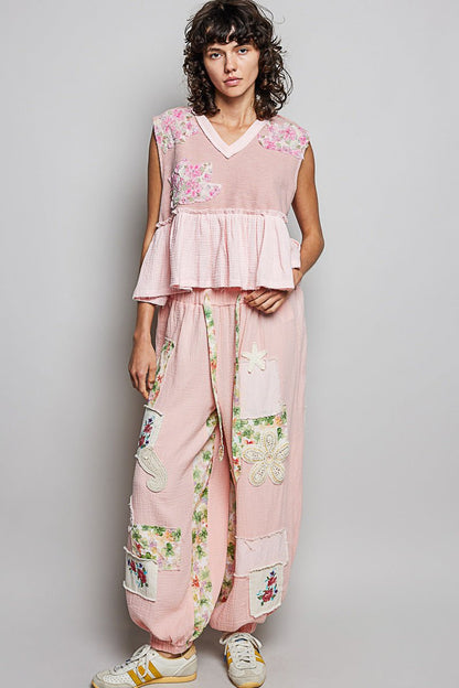 POL Floral Patch Ruffled Sleeveless Top with Raw Edge Detail - Bitsy Gypsy Boutique