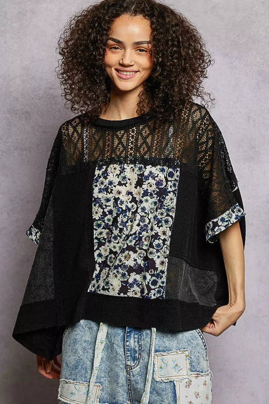 POL Floral Patchwork Lace Accent Blouse - Bitsy Gypsy Boutique