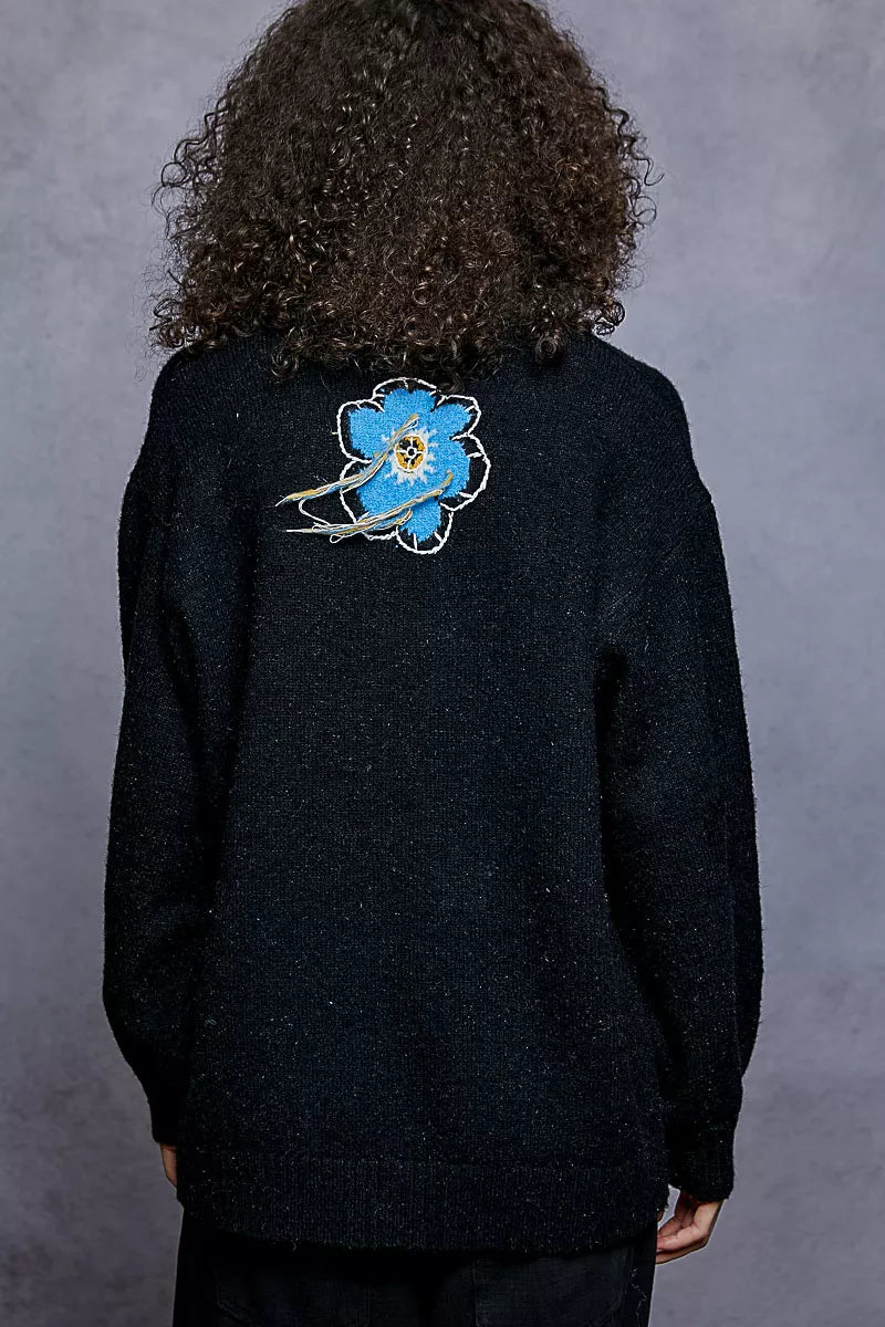 POL Floral Pattern Round Neck Sweater with Exposed Stitching - Bitsy Gypsy Boutique