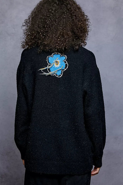 POL Floral Pattern Round Neck Sweater with Exposed Stitching - Bitsy Gypsy Boutique