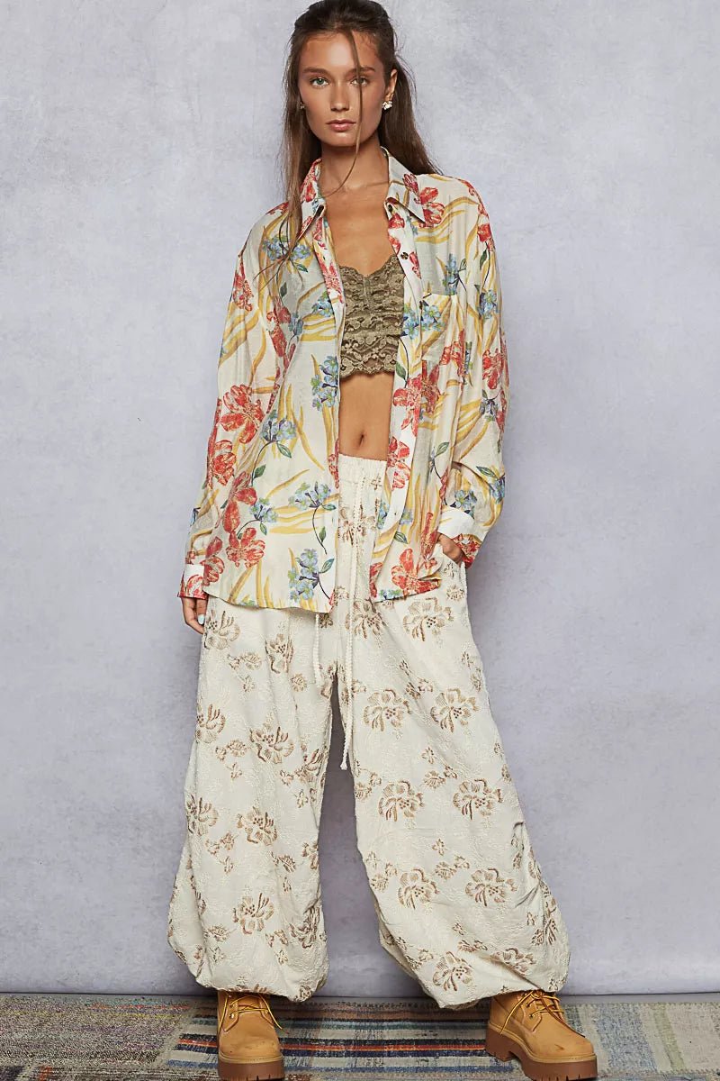 POL Floral Print Button Down Long Sleeve Shirt - Bitsy Gypsy Boutique