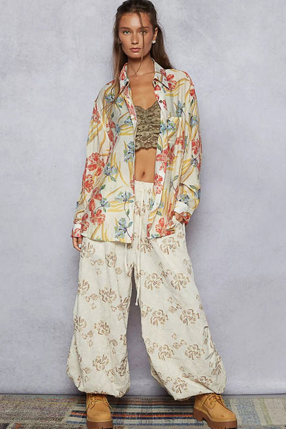 POL Floral Print Button Down Long Sleeve Shirt - Bitsy Gypsy Boutique