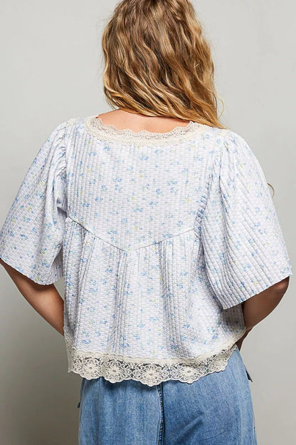 POL Floral Print Lace Trim Blouse - Bitsy Gypsy Boutique