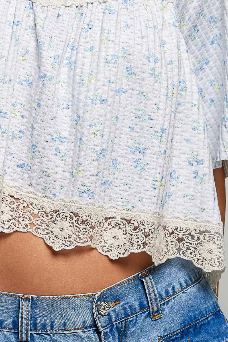 POL Floral Print Lace Trim Blouse - Bitsy Gypsy Boutique
