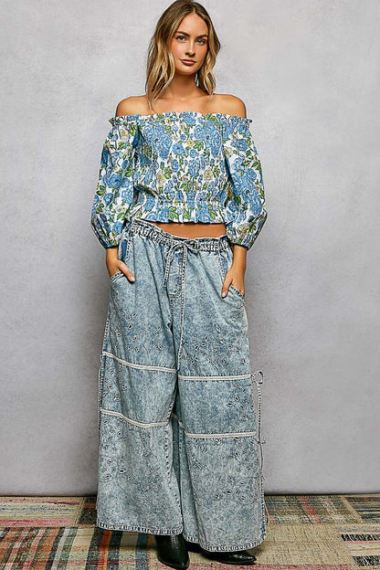 POL Floral Print Smocked Off - Shoulder Blouse - Bitsy Gypsy Boutique