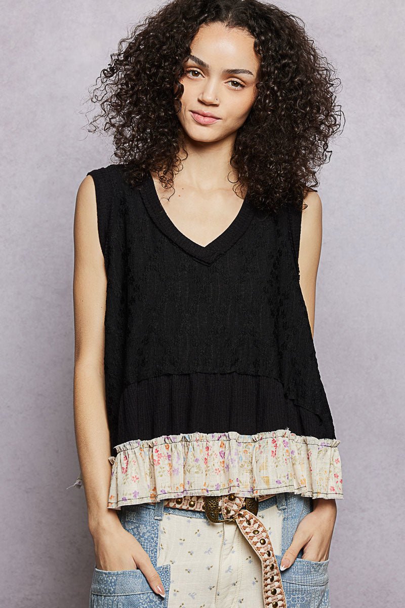 POL Floral Print V - Neck Textured Tank - Bitsy Gypsy Boutique