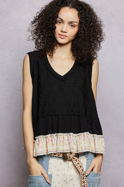 POL Floral Print V - Neck Textured Tank - Bitsy Gypsy Boutique