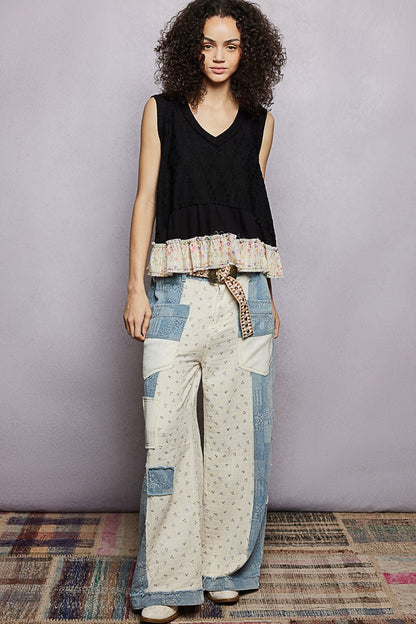 POL Floral Print V - Neck Textured Tank - Bitsy Gypsy Boutique